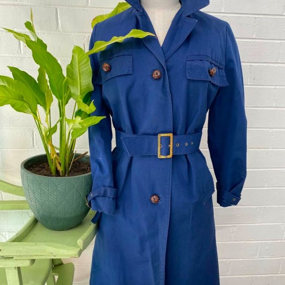 Jackets & Blazers - Vintage OLYMPIC FASHIONS Blue Belted Trench Coat Jacket
